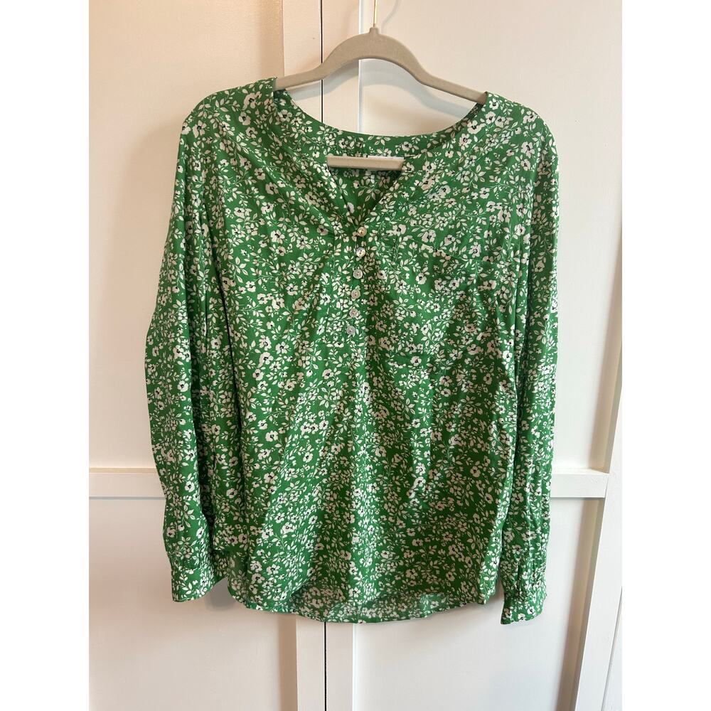 J. Jill Green Floral Long Sleeve Blouse